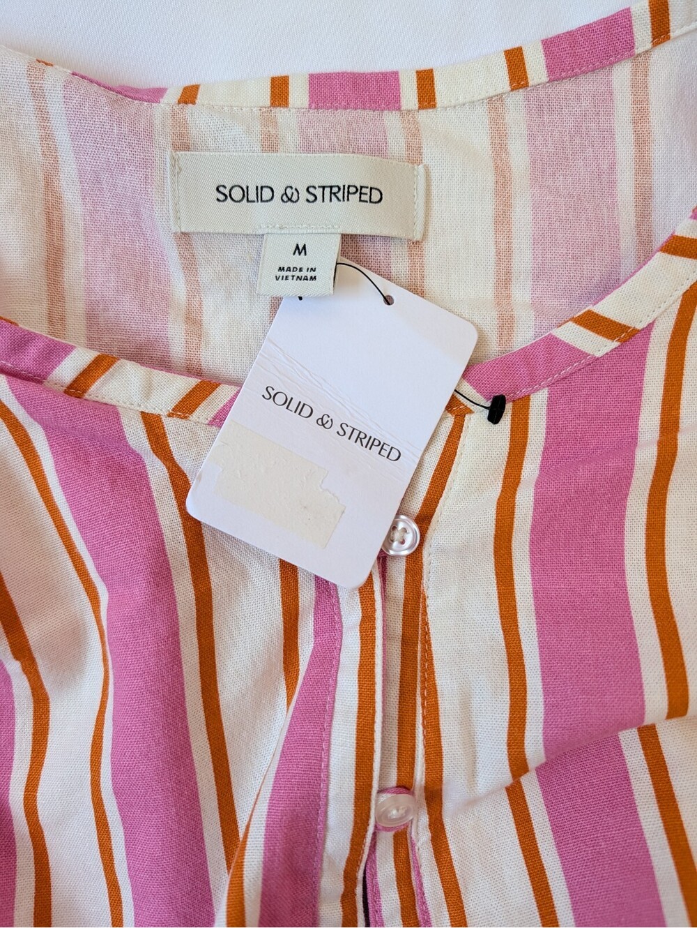 Solid & Striped Mini Shift Dress Henley Tunic Pink White Linen Blend Medium - Picture 6 of 6